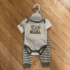 Baby Essentials Olive and Gray 4 piece set